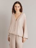 Ghost Mia Bomber Style Satin Cardigan, Beige