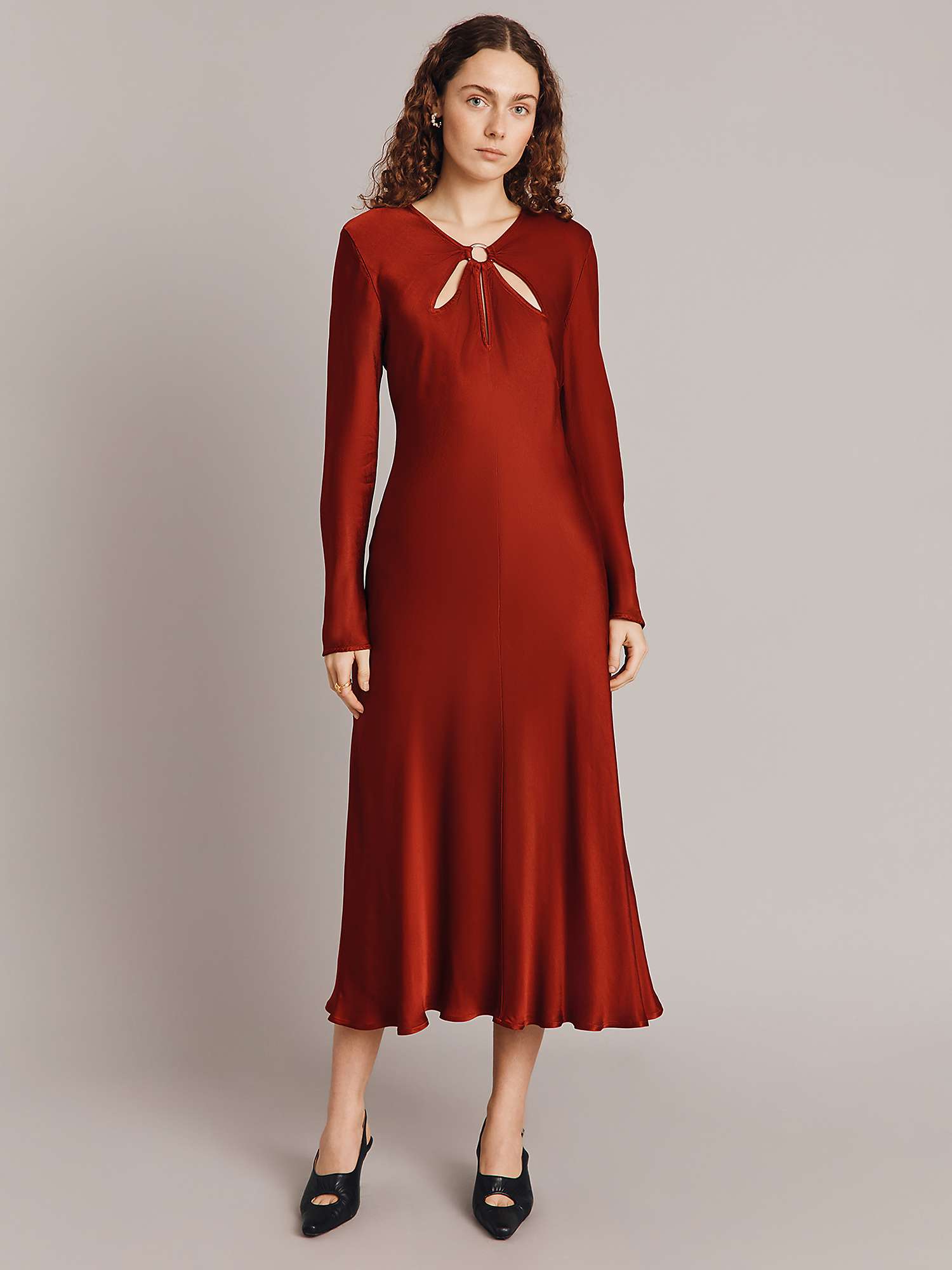 Buy Ghost Freya Cut-Out Detail Satin Midi Dress Online at johnlewis.com