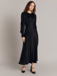 Ghost Fiona Ruched Satin Midi Dress, Black