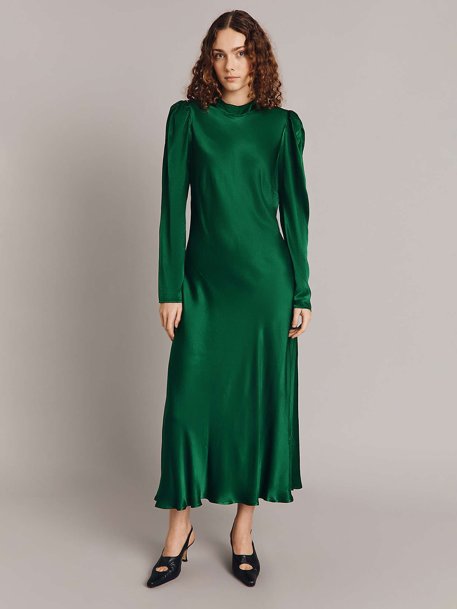 Buy Ghost Harper Puff Sleeve Satin Midi Dress Online at johnlewis.com