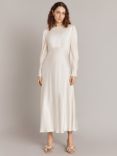 Ghost Fiona Ruched Satin Midi Dress, Ivory