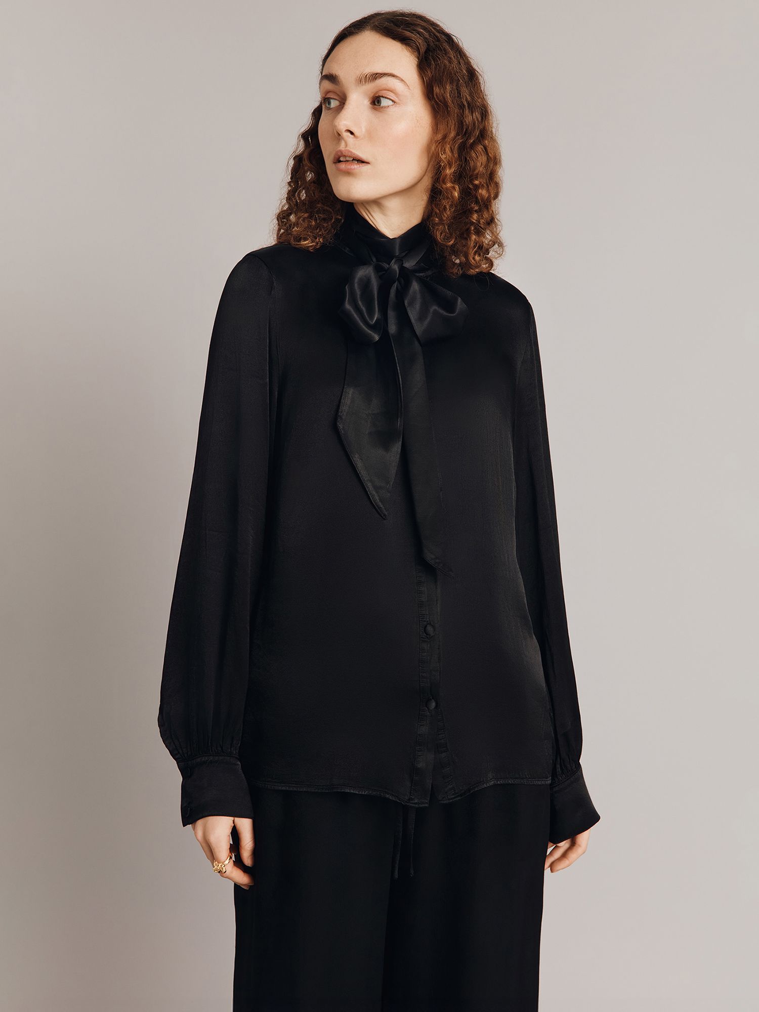 Ghost Anna Pussybow Blouse, Black at John Lewis & Partners
