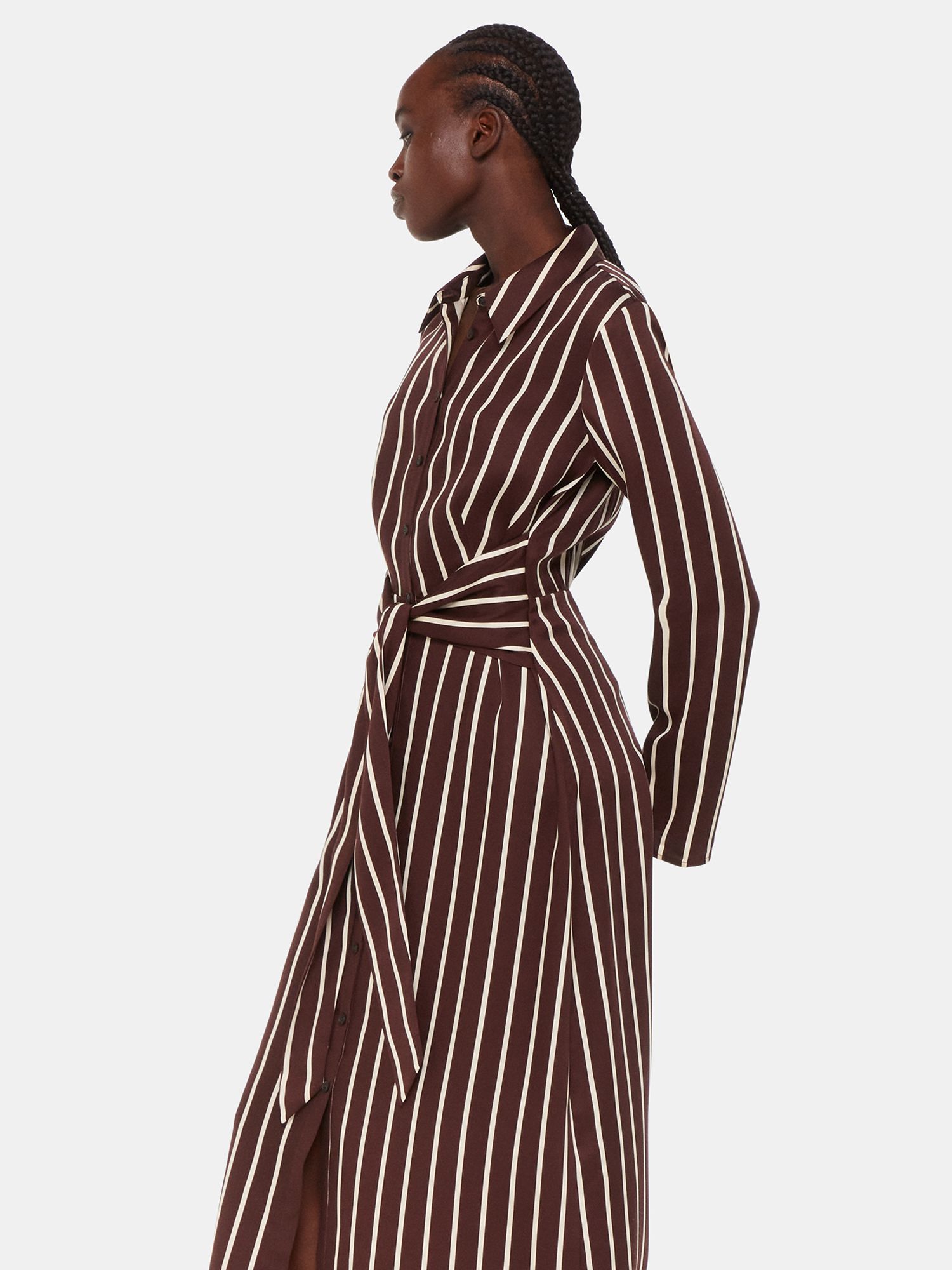 Whistles Alex Stripe Shirt Dress, Burgundy/Multi at John Lewis & Partners