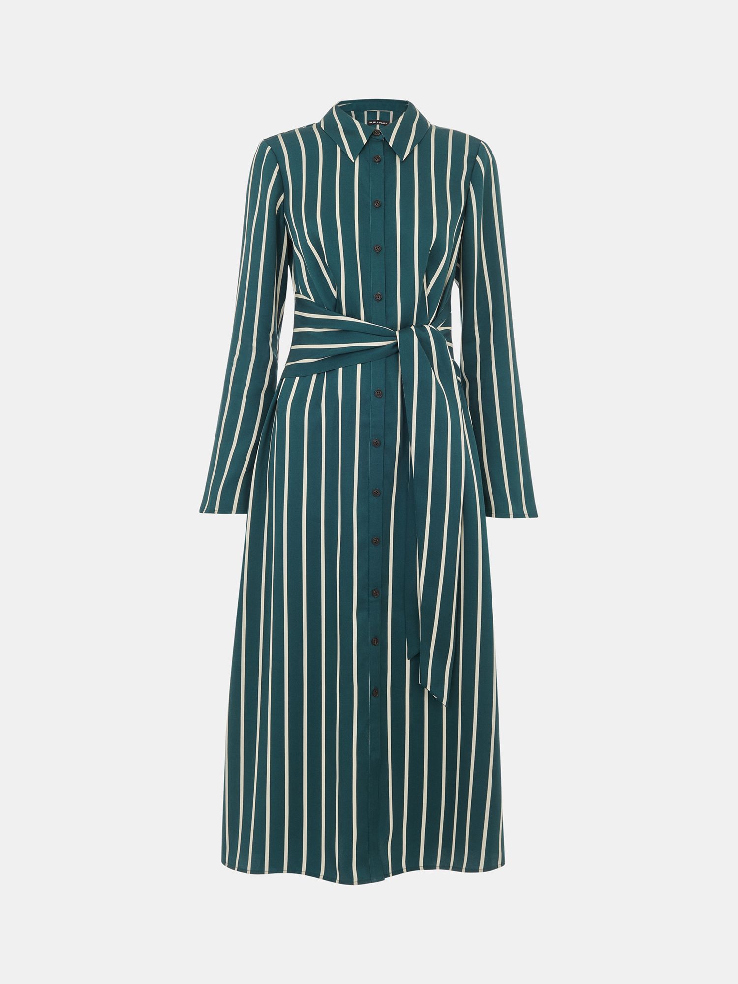 Whistles Alex Stripe Shirt Dress, Green/Multi at John Lewis & Partners