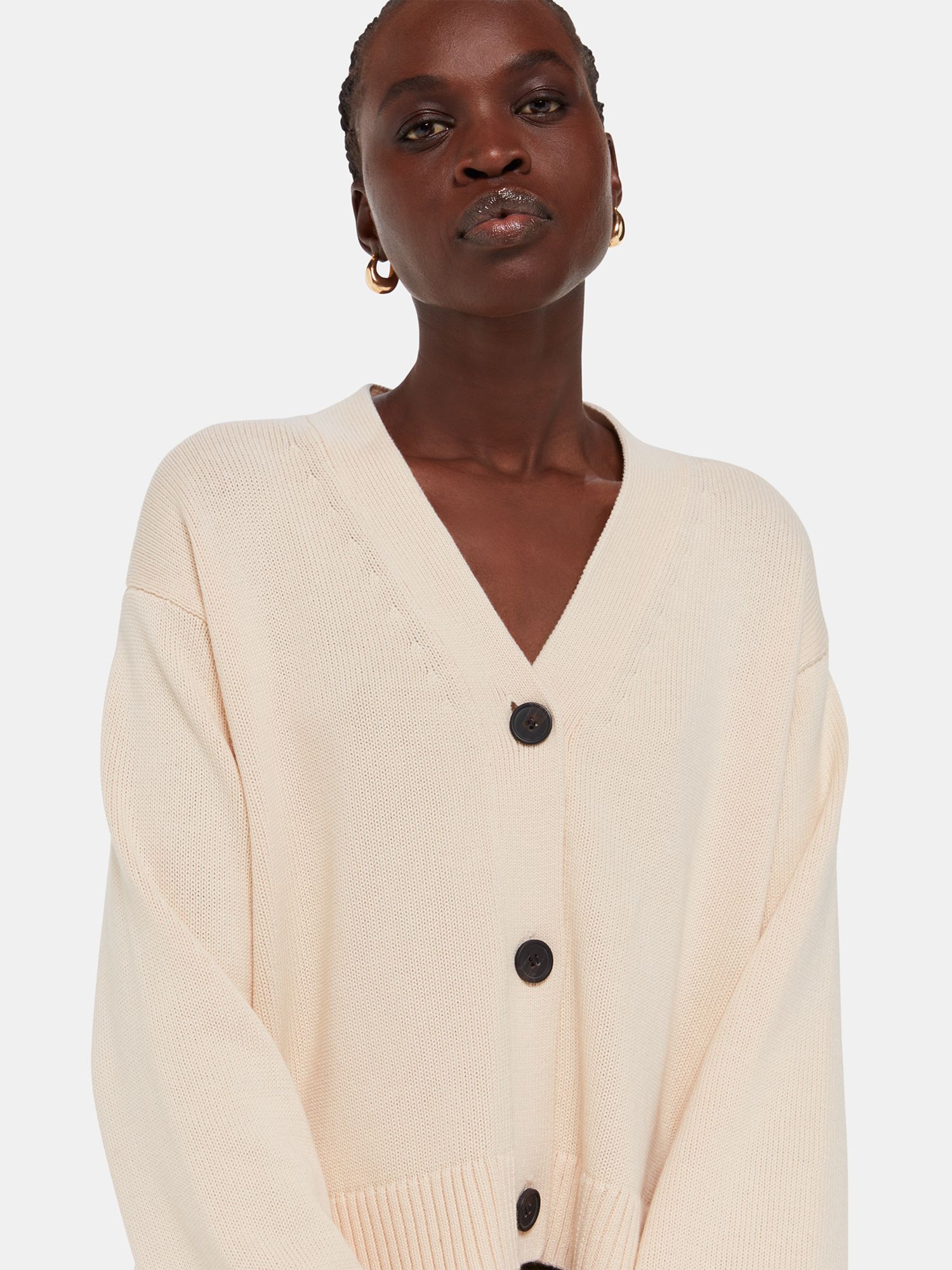 Whistles Nina Button Front Cardigan, Ivory, XS