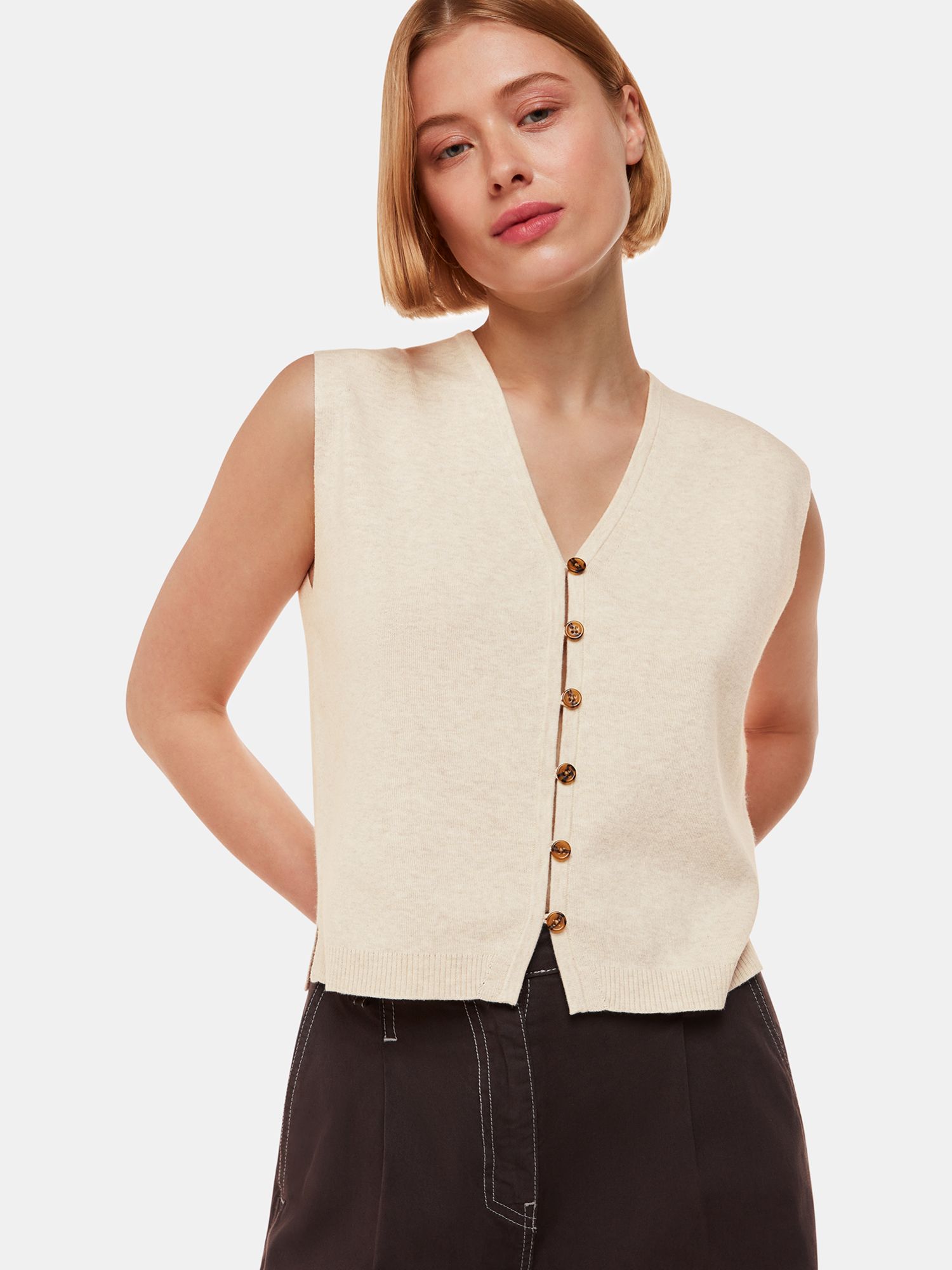 Khaki Knitted Button Through Vest, WHISTLES