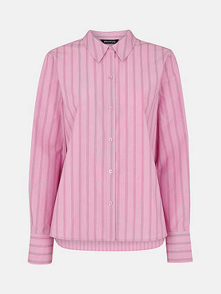 Whistles Stripe Cotton Boxy Fit Shirt, Pink/Multi