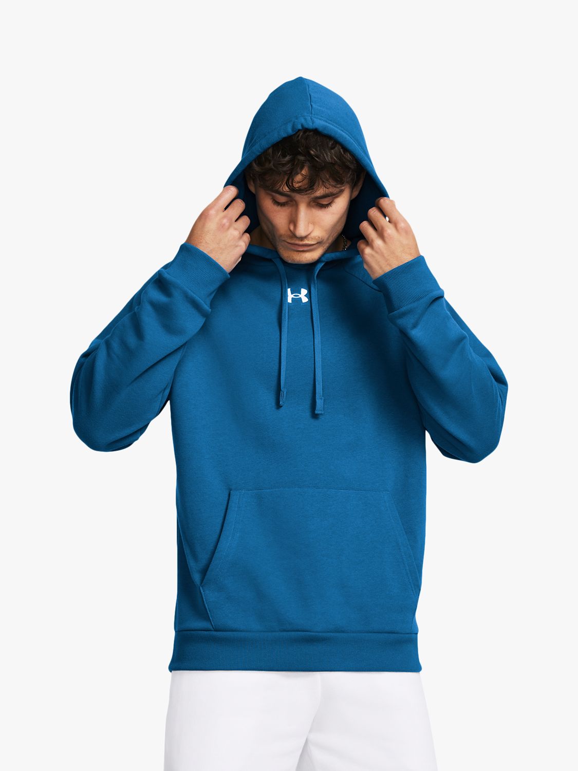 Under Armour Essential Fleece Hoodie, Gray Heather/White at John Lewis &  Partners