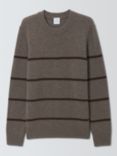 John Lewis Cashmere Crew Neck Wide Stripe Knit Jumper, Oatmeal/Mole