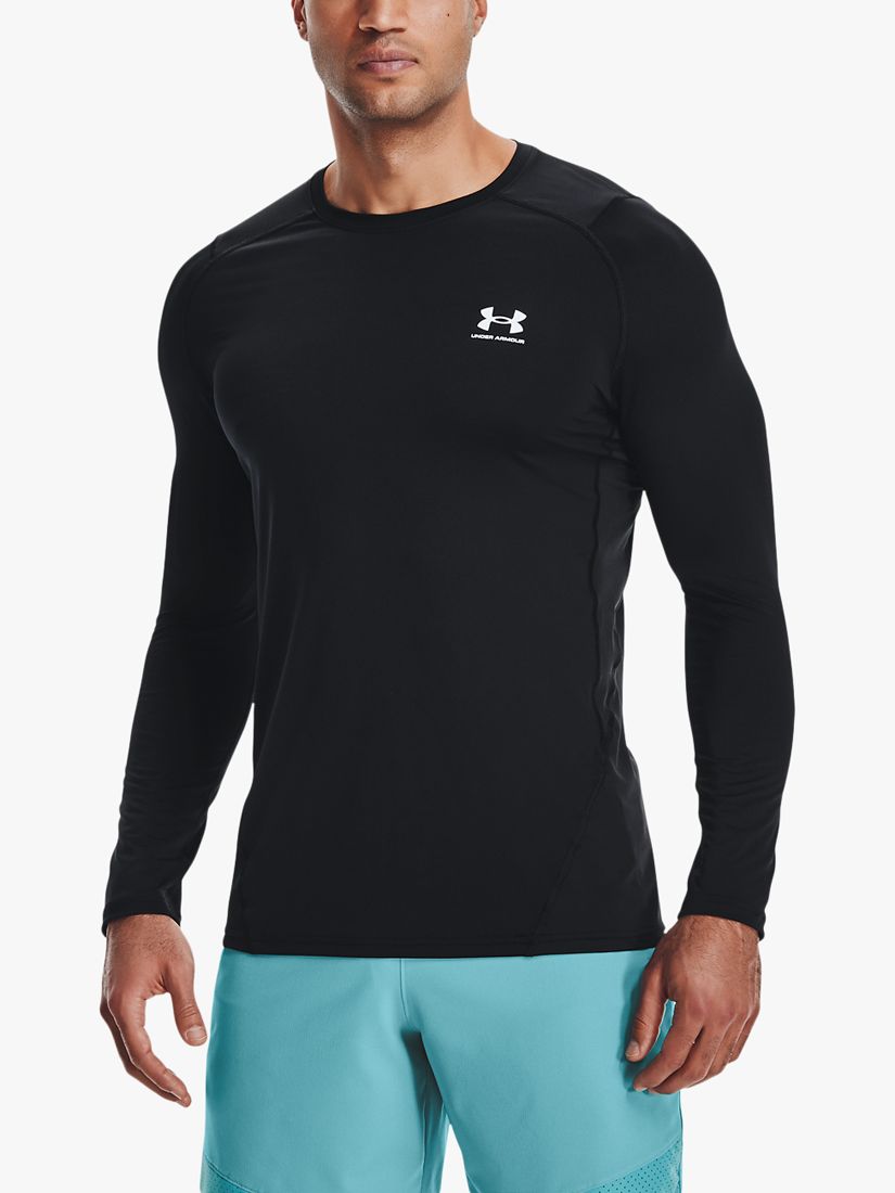Under Armour HeatGear Fitted Long Sleeve Gym Top, Black/White, XL