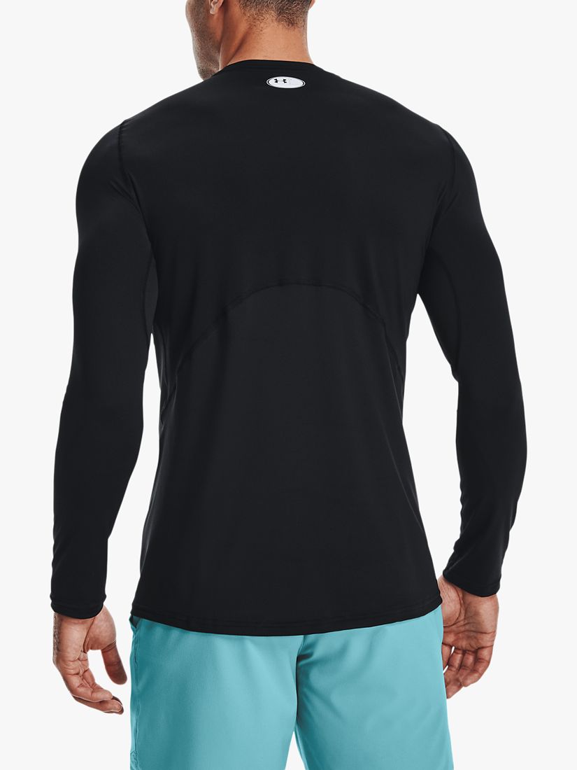 Under Armour HeatGear Fitted Long Sleeve Gym Top, Black/White, XL