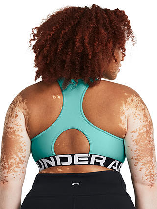 Under Armour HeatGear® Armour Mid Branded Sports Bra, Turquoise/White