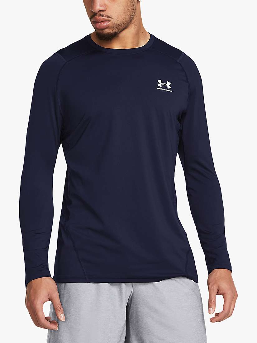 Buy Under Armour HeatGear Fitted Long Sleeve Top, Navy/White Online at johnlewis.com
