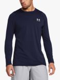 Under Armour HeatGear Fitted Long Sleeve Top, Navy/White