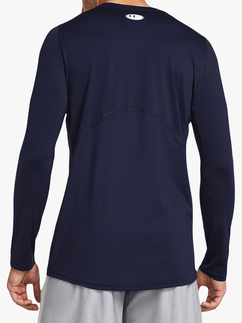 Under Armour HeatGear Fitted Long Sleeve Top, Navy/White, M