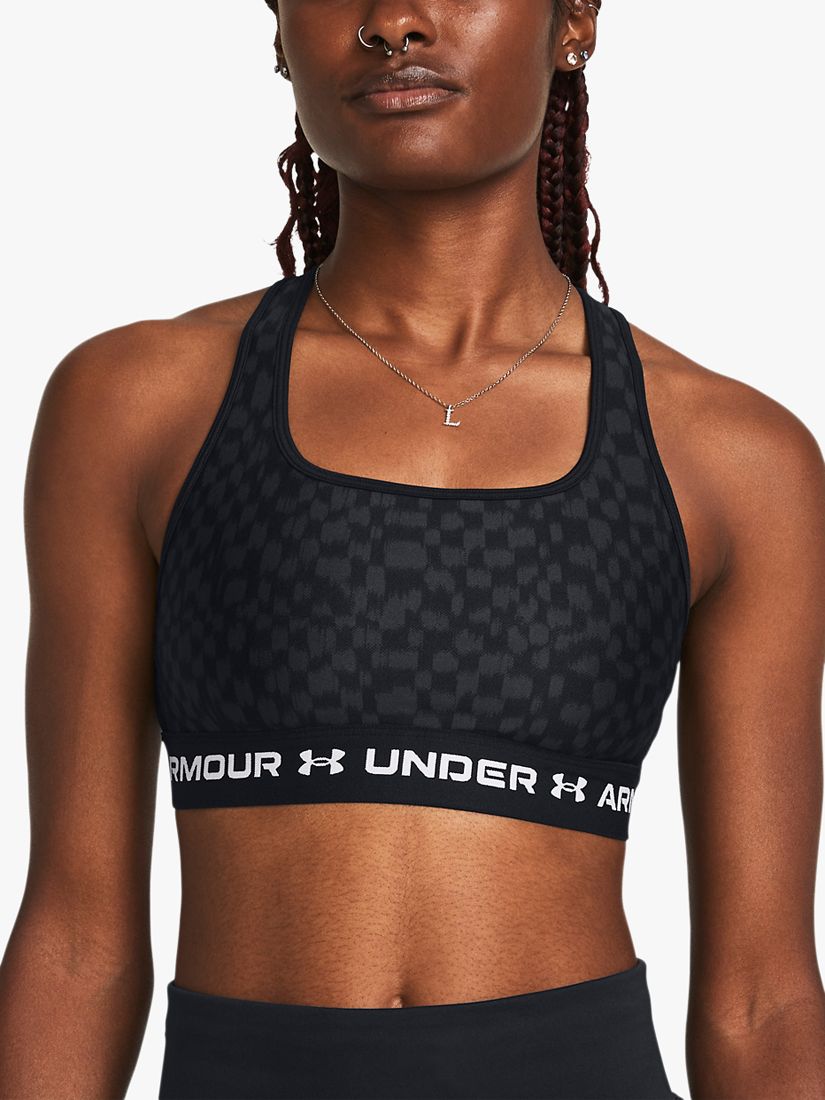 Under Armour Mid Armour Crossback Sports Bra, Black at John Lewis & Partners