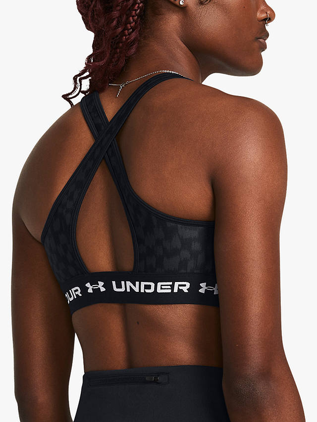 Under Armour Mid Cross Back Printed Sports Bra, Black/White