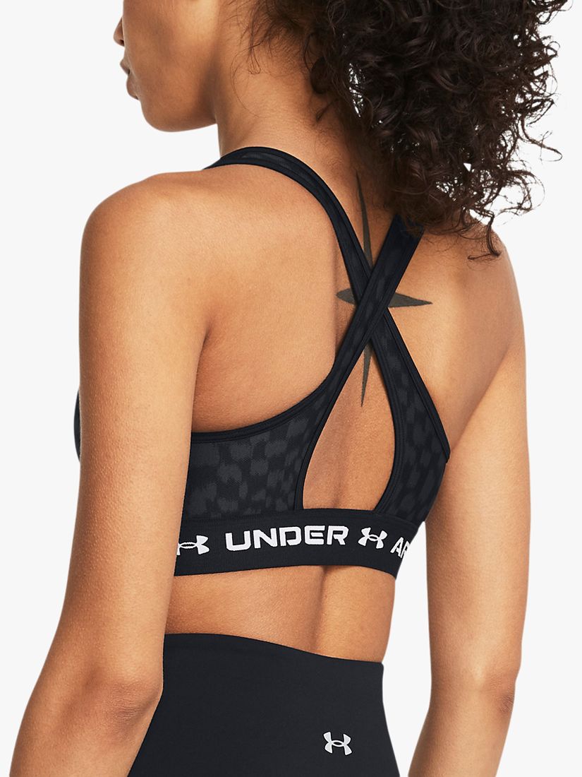 Under Armour Mid Cross Back Printed Sports Bra, Black/White at John Lewis &  Partners