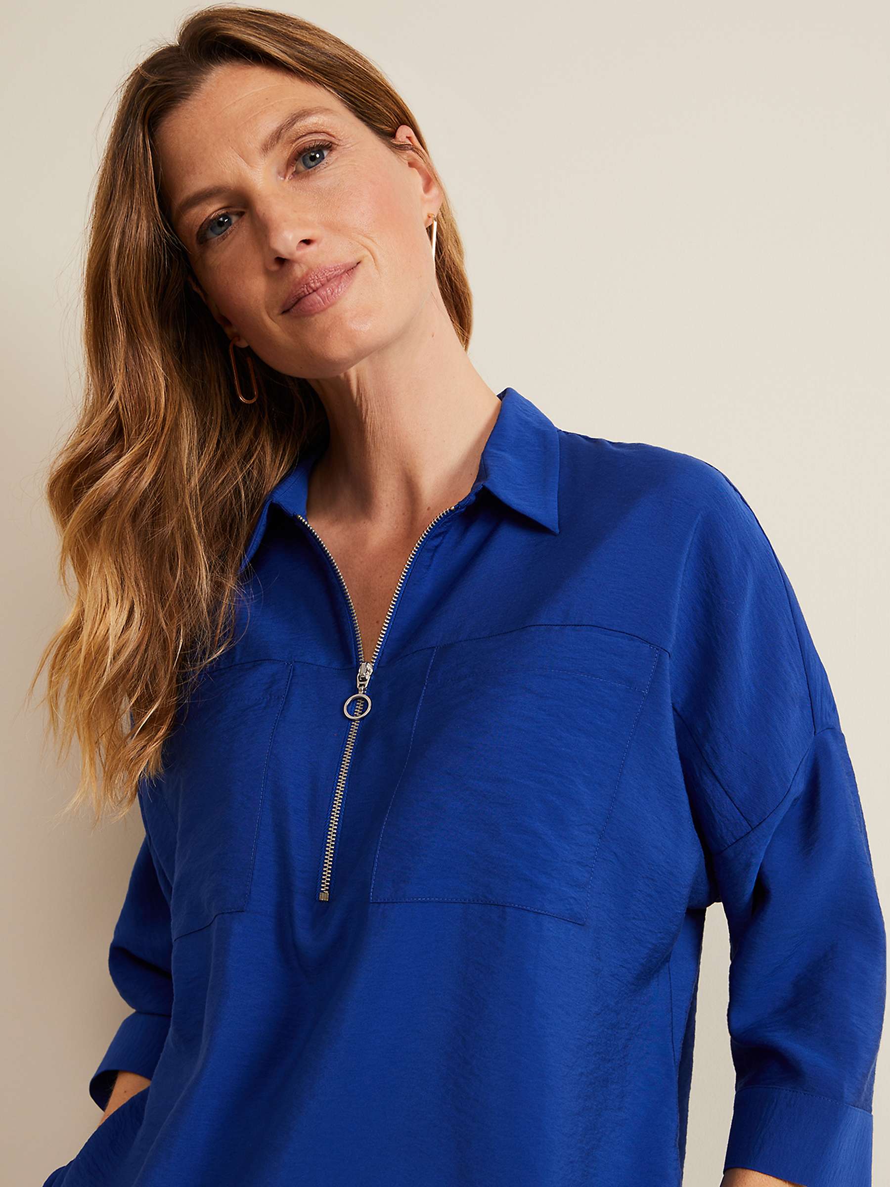 Buy Phase Eight Cynthia Zip Neck Shirt, Cobalt Online at johnlewis.com