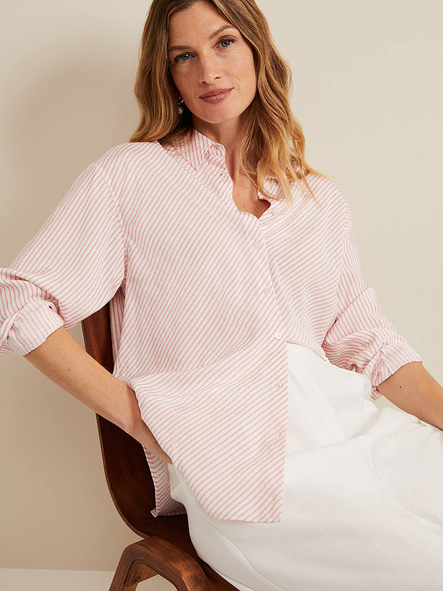 Phase Eight Bernice Stripe Shirt, White/Pink