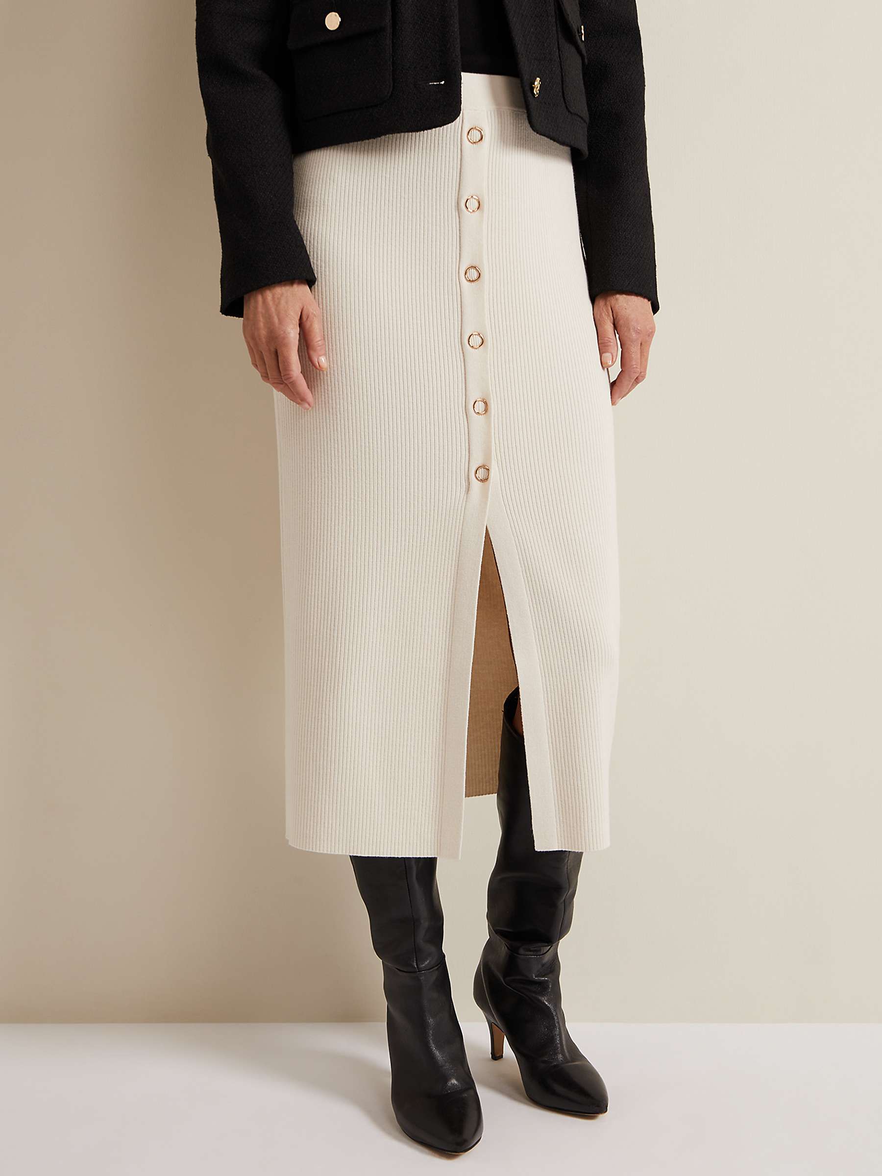 Buy Phase Eight Irina Ecovero Button Front Rib Skirt, Ivory Online at johnlewis.com
