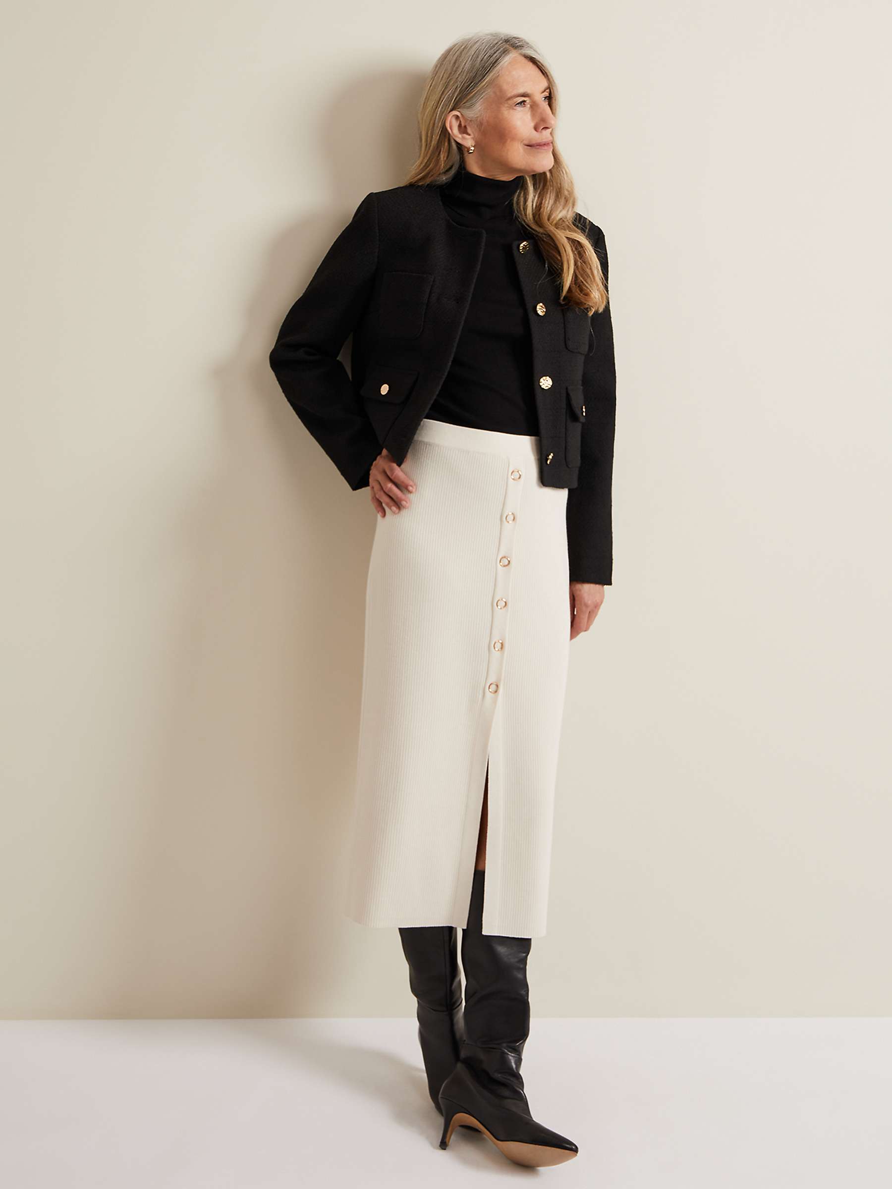 Buy Phase Eight Irina Ecovero Button Front Rib Skirt, Ivory Online at johnlewis.com