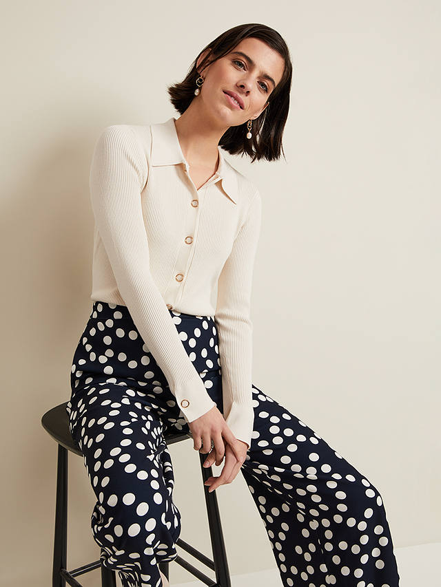 Phase Eight Mairead Polka Dot Wide Leg Trousers, Navy/White