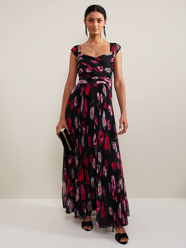Phase Eight Collection 8 Gretal Pleated Floral Maxi Dress, Black/Multi