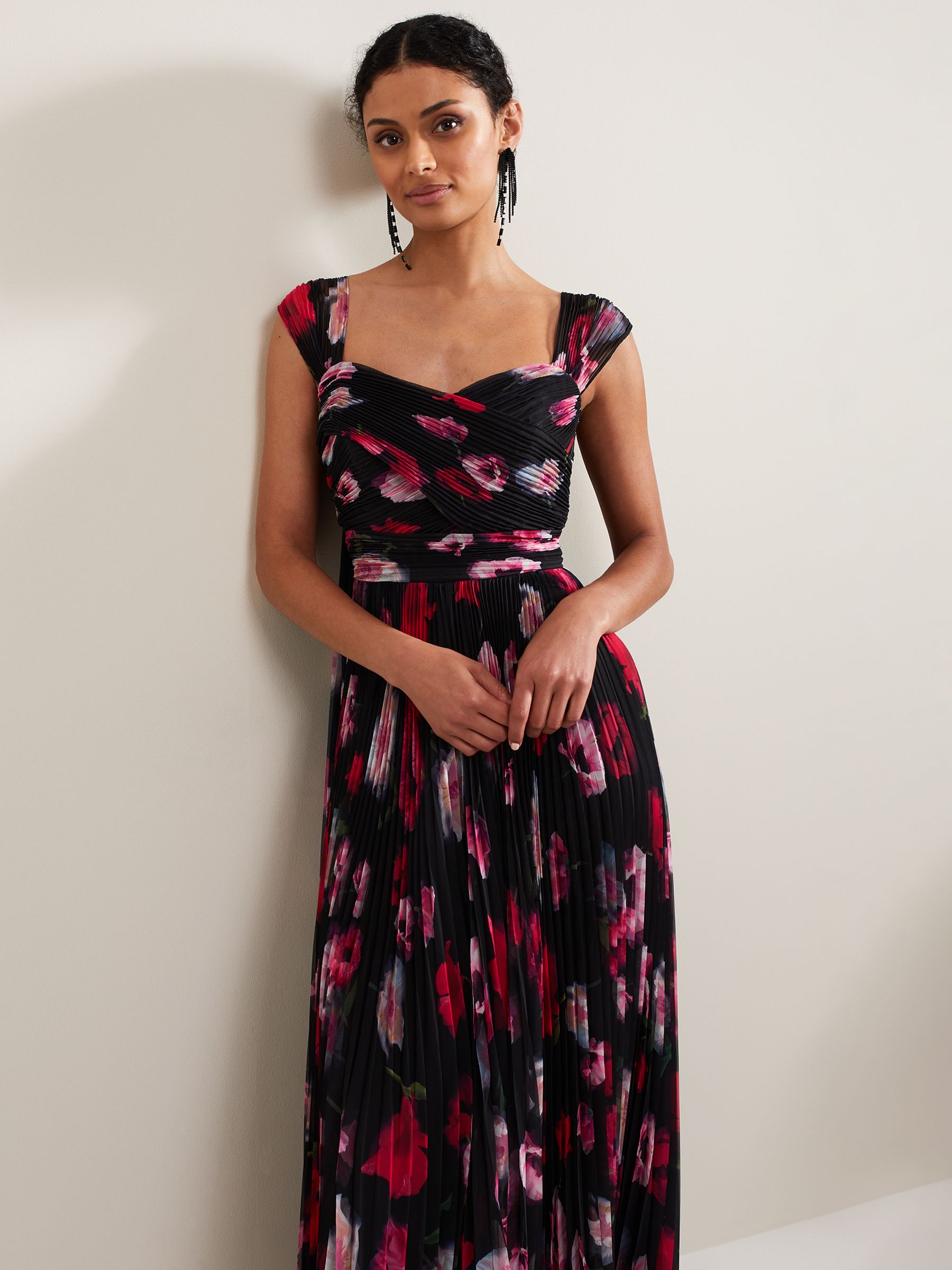 Buy Phase Eight Collection 8 Gretal Pleated Floral Maxi Dress, Black/Multi Online at johnlewis.com