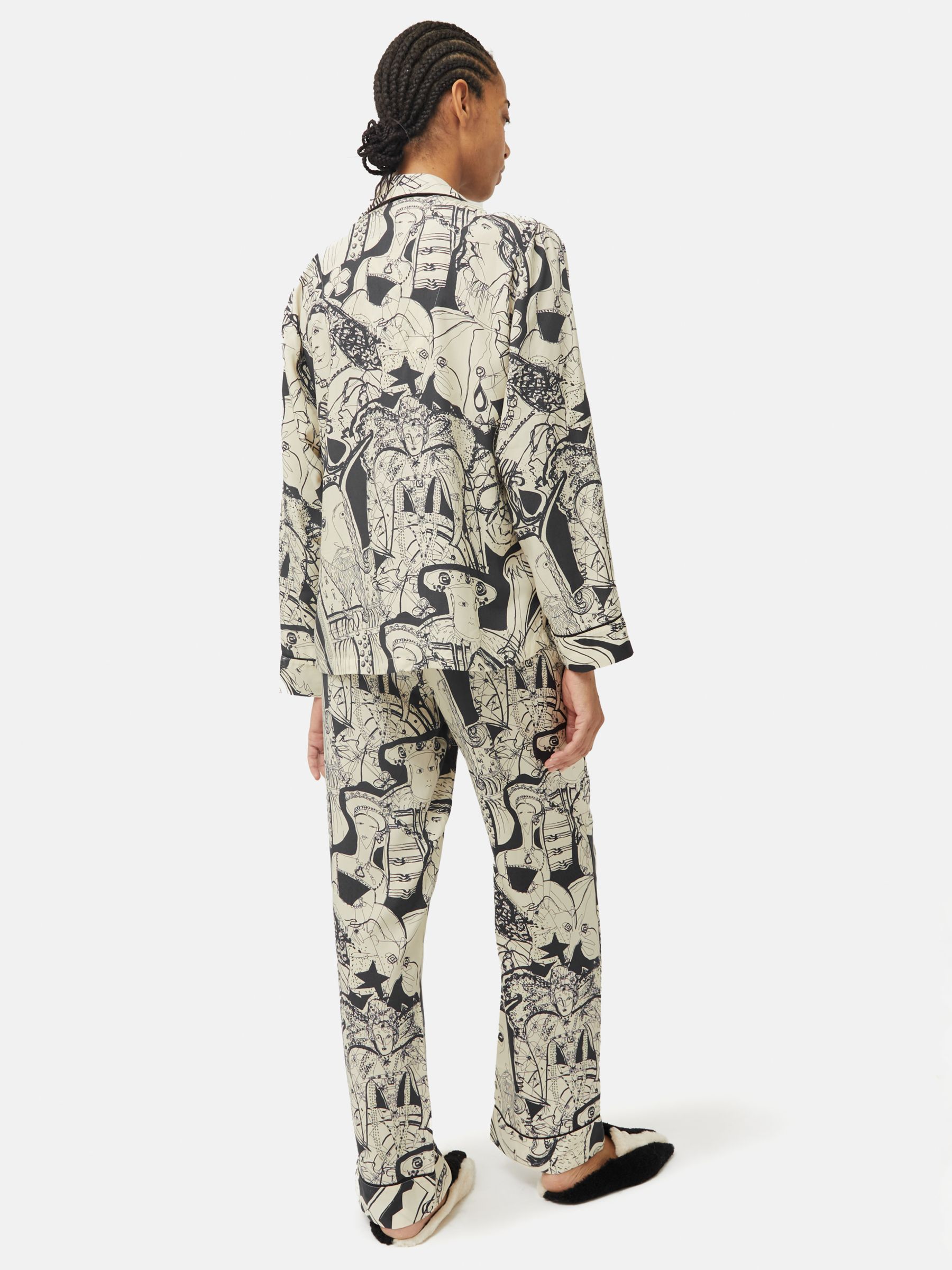Jigsaw Kings & Queens Print Pyjamas, Cream/Black, XS