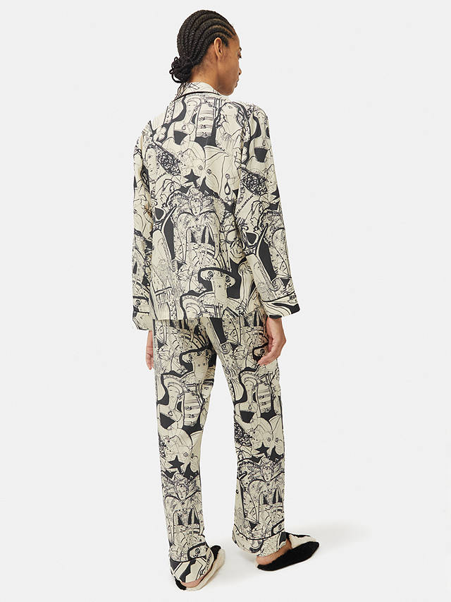 Jigsaw Kings & Queens Print Pyjamas, Cream/Black