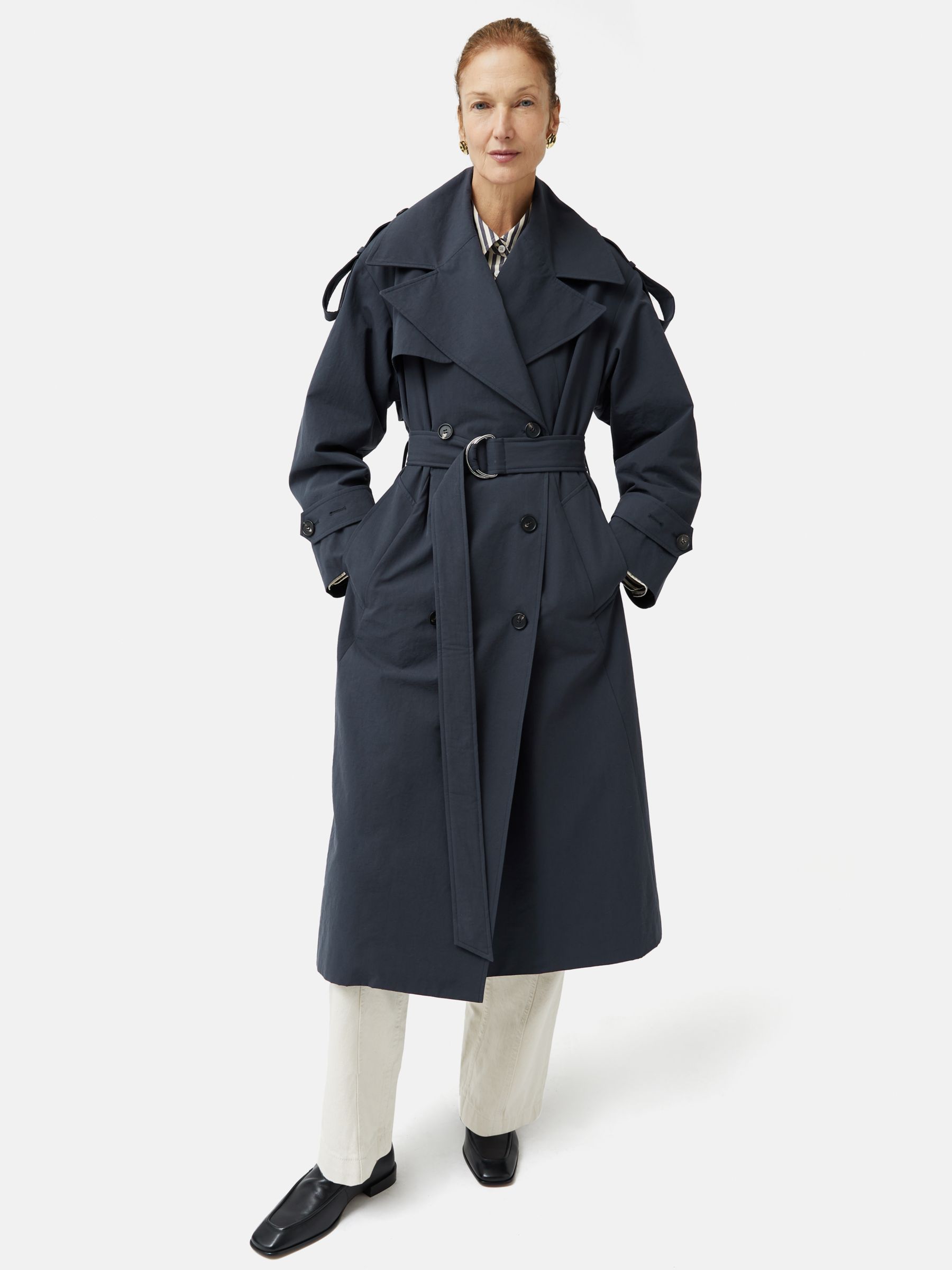 Jigsaw Nelson Trench Coat, Navy at John Lewis & Partners