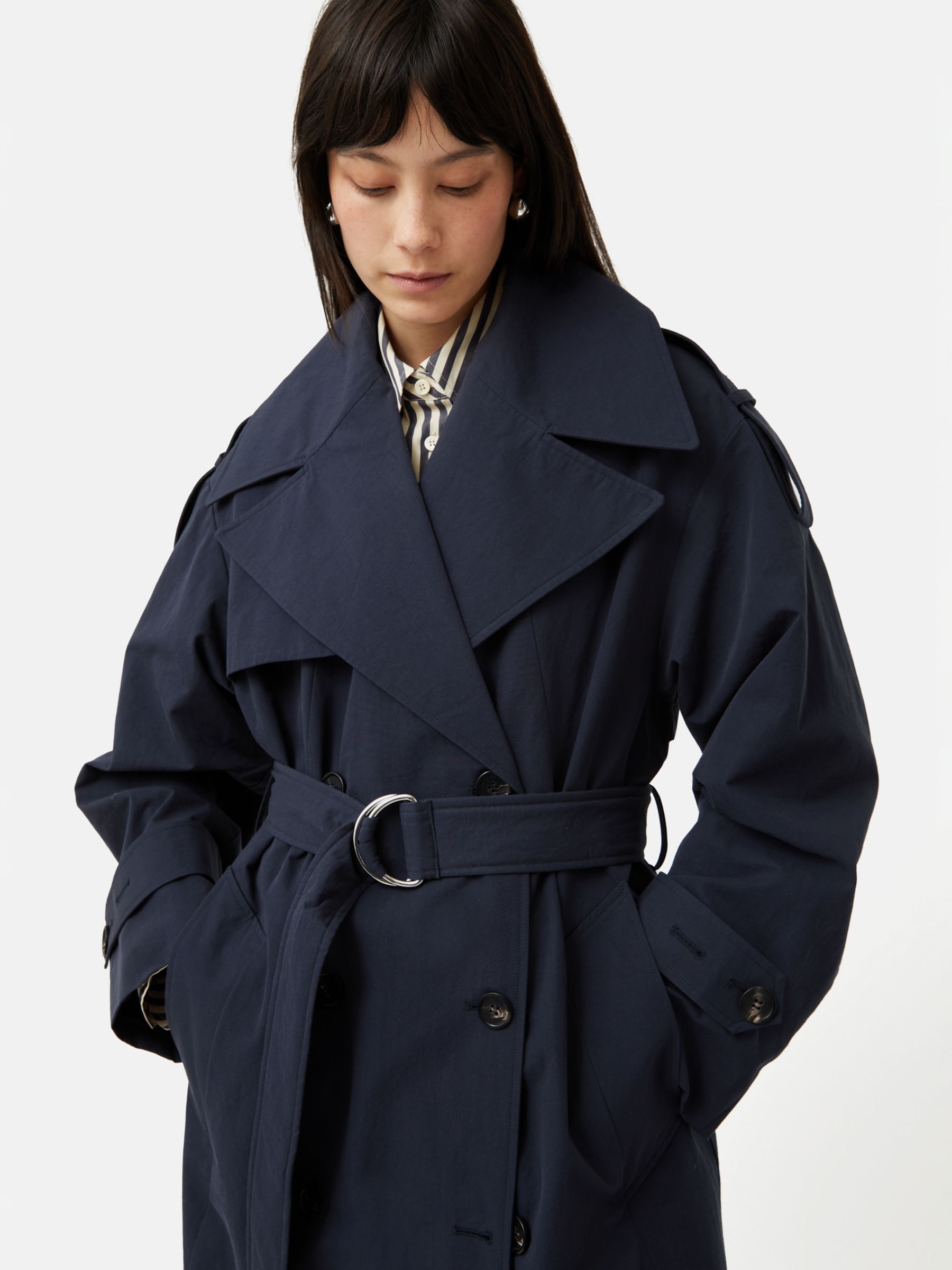 Jigsaw Nelson Trench Coat, Navy at John Lewis & Partners