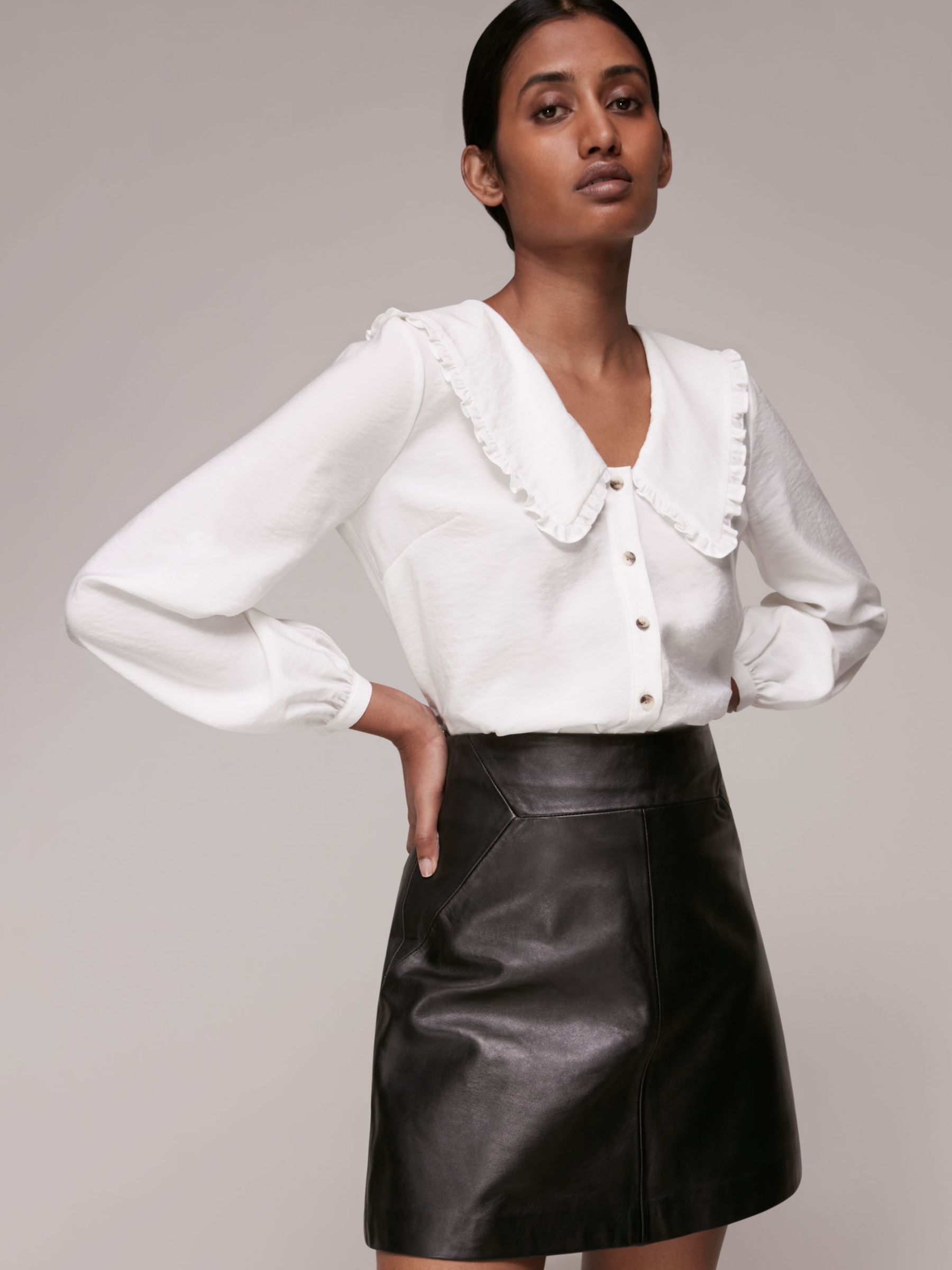 Black Leather A-Line Mini Skirt, Whistles UK