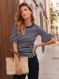 NRBY Frilly Bea Stripe Cotton Blend T-Shirt, Navy/White