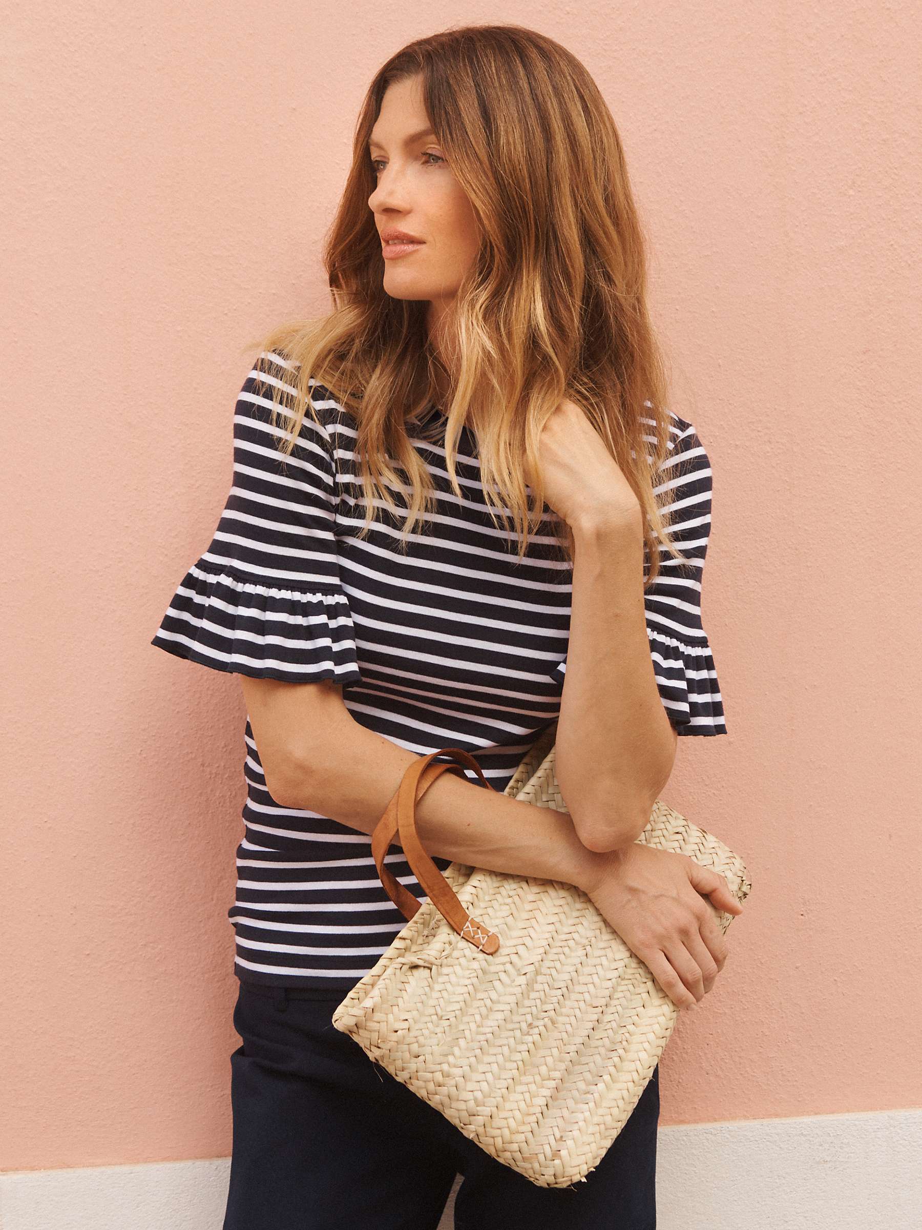 Buy NRBY Frilly Bea Stripe Cotton Blend T-Shirt, Navy/White Online at johnlewis.com