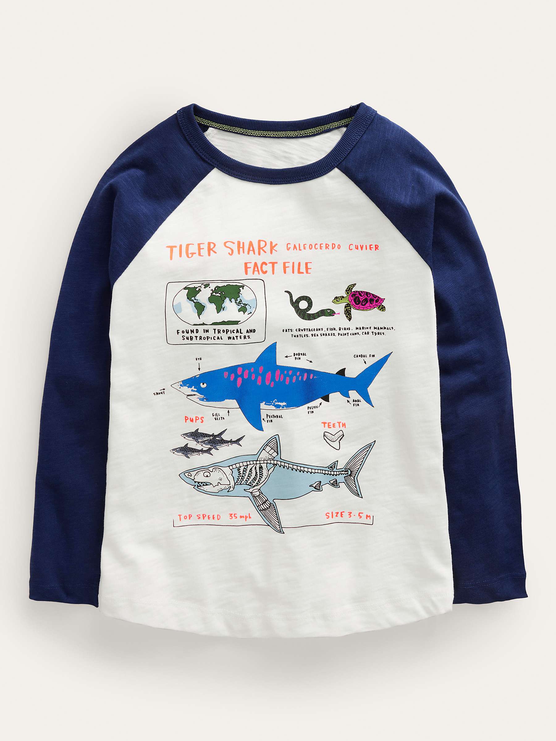 Buy Mini Boden Kids' Sharks Fact File Raglan Sleeve T-Shirt, Ivory/Navy Online at johnlewis.com