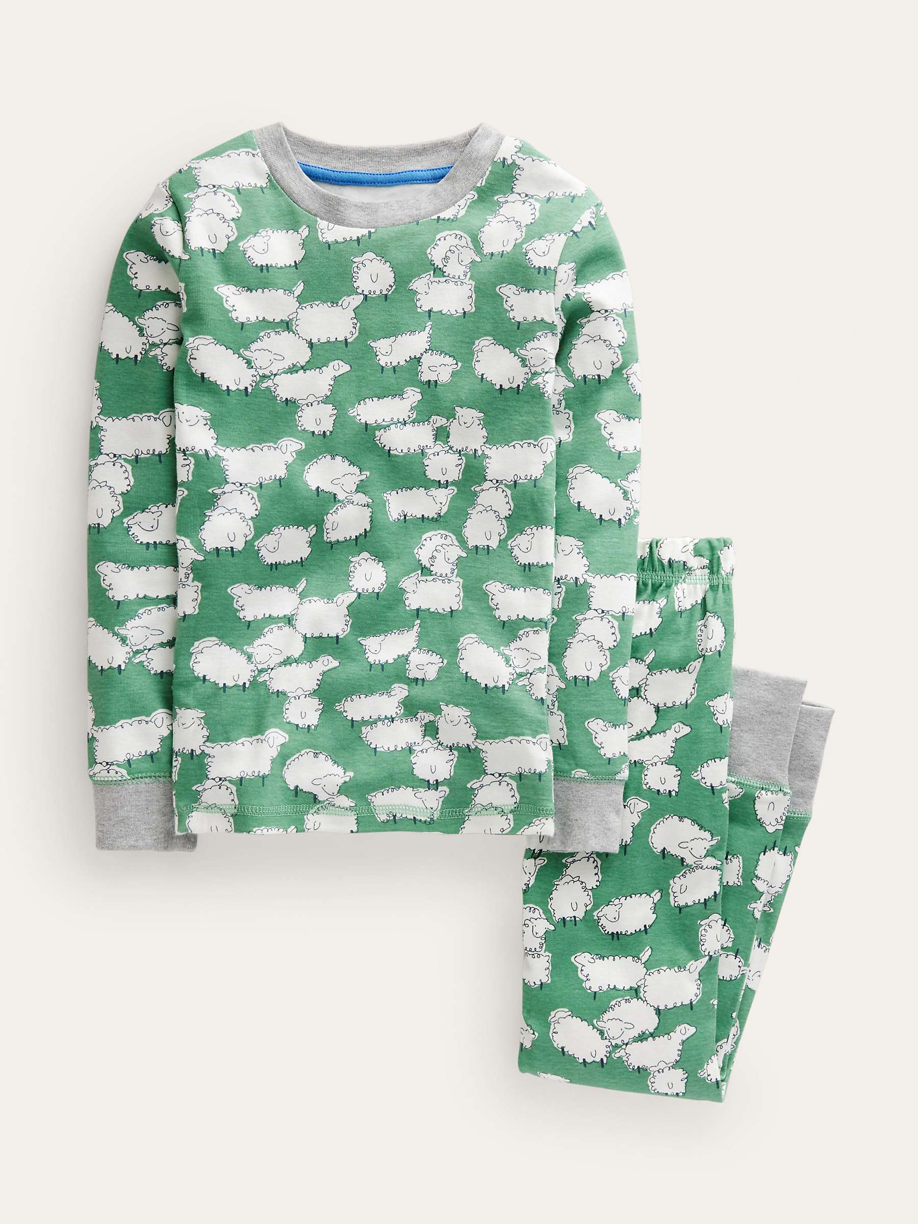 Buy Mini Boden Kids' Snug Sheep Print Long John Pyjamas, Aloe Green Online at johnlewis.com