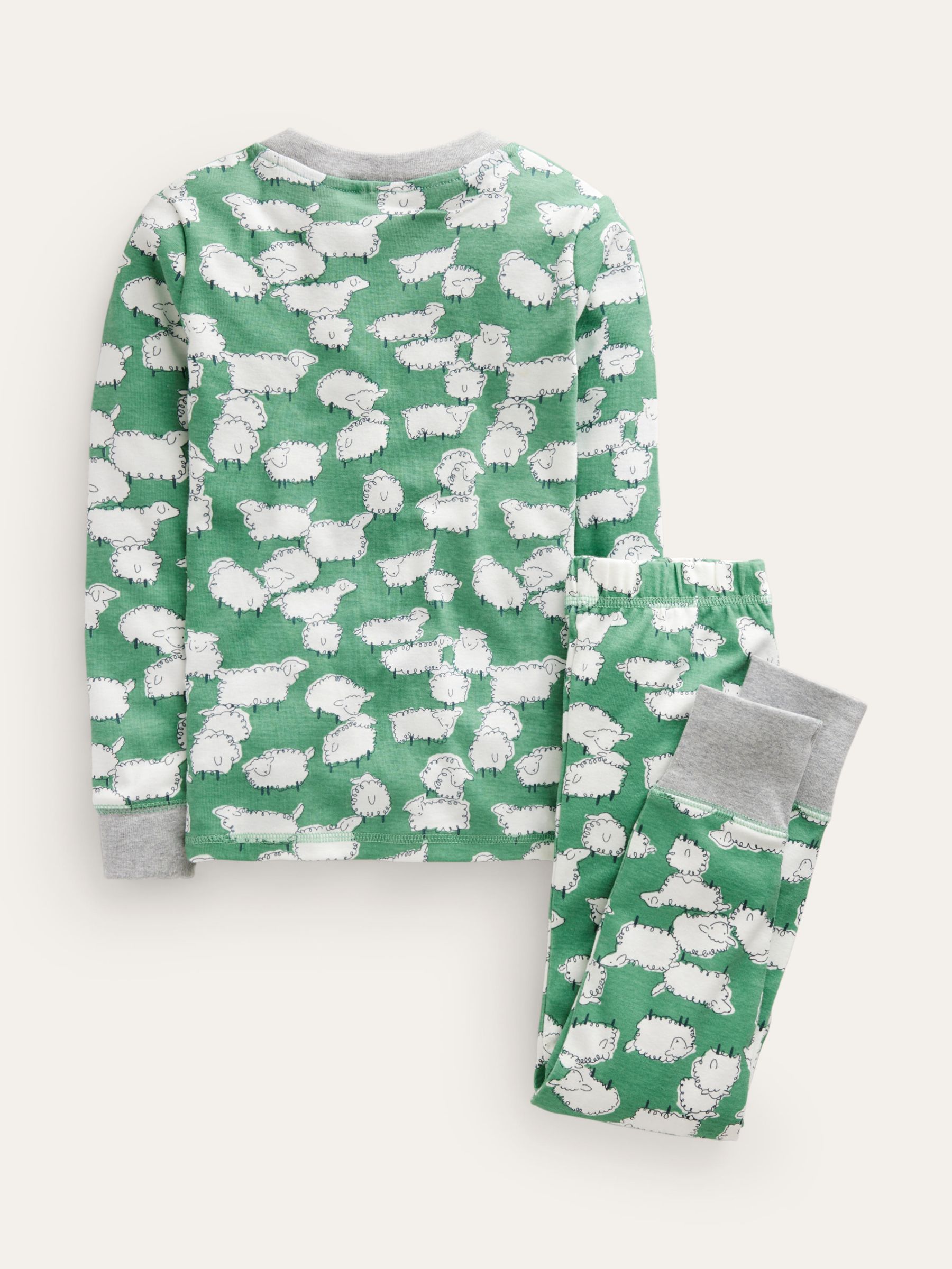 Buy Mini Boden Kids' Snug Sheep Print Long John Pyjamas, Aloe Green Online at johnlewis.com