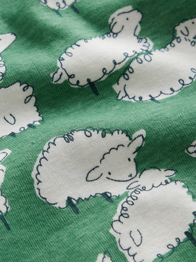 Mini Boden Kids' Snug Sheep Print Long John Pyjamas, Aloe Green