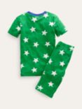 Mini Boden Kids' Star Print Snug Short John Pyjamas, Green/Ecru, Green/Ecru