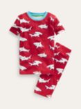 Mini Boden Kids' Shark Glow In The Dark Snug Short John Pyjamas, Red, Red