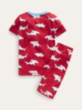 Mini Boden Kids' Shark Glow In The Dark Snug Short John Pyjamas, Red, Red