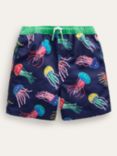 Mini Boden Kids' Jellyfish Swim Shorts, Blue/Multi
