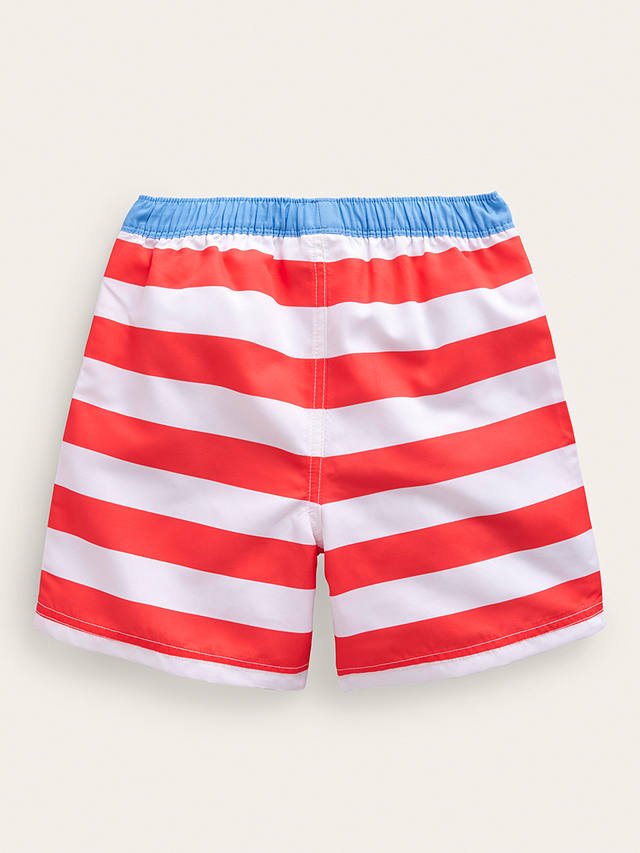 Mini Boden Kids' Crab Stripe Swim Shorts, Red/White