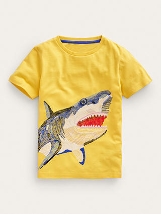 Mini Boden Kids' Superstitch Shark T-Shirt, Gooseberry Yellow