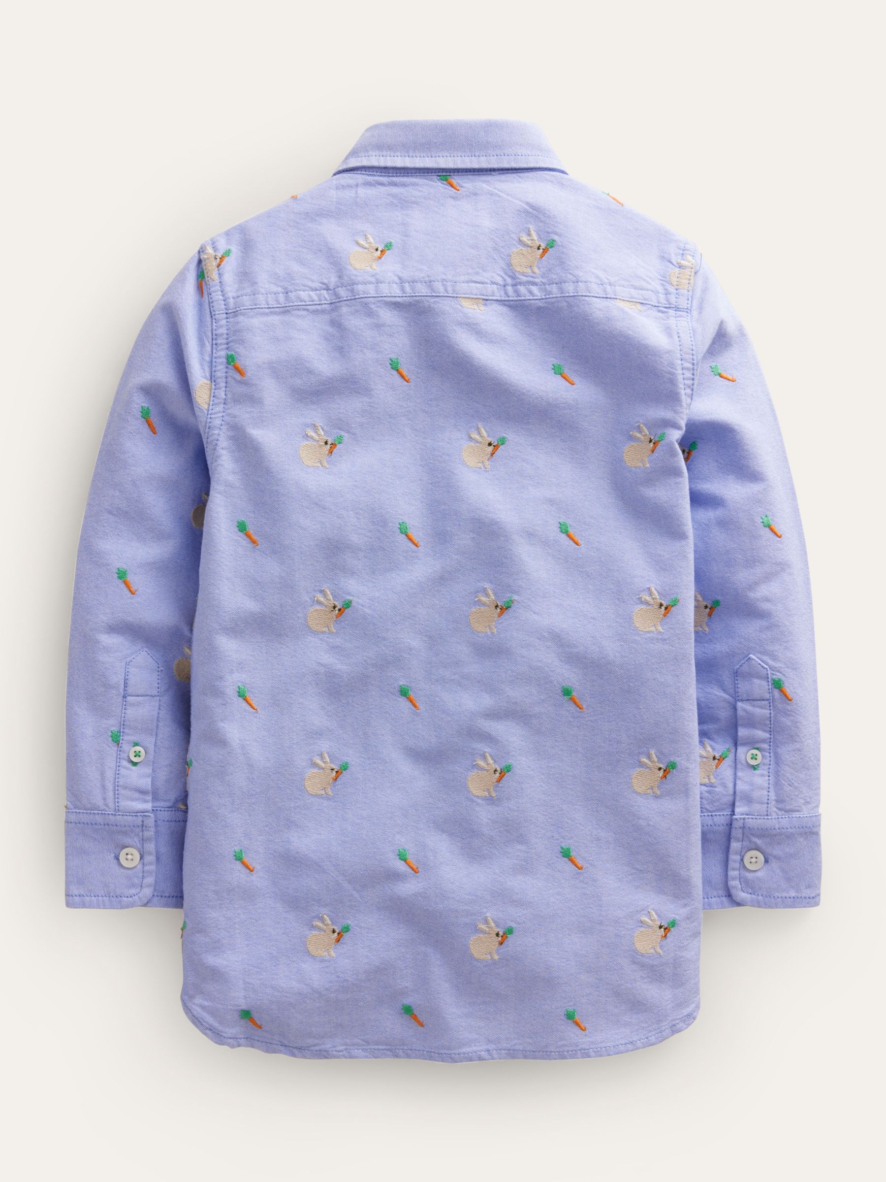 Mini Boden Kids' Embroidered Bunny Oxford Shirt, Blue, 3-4 years