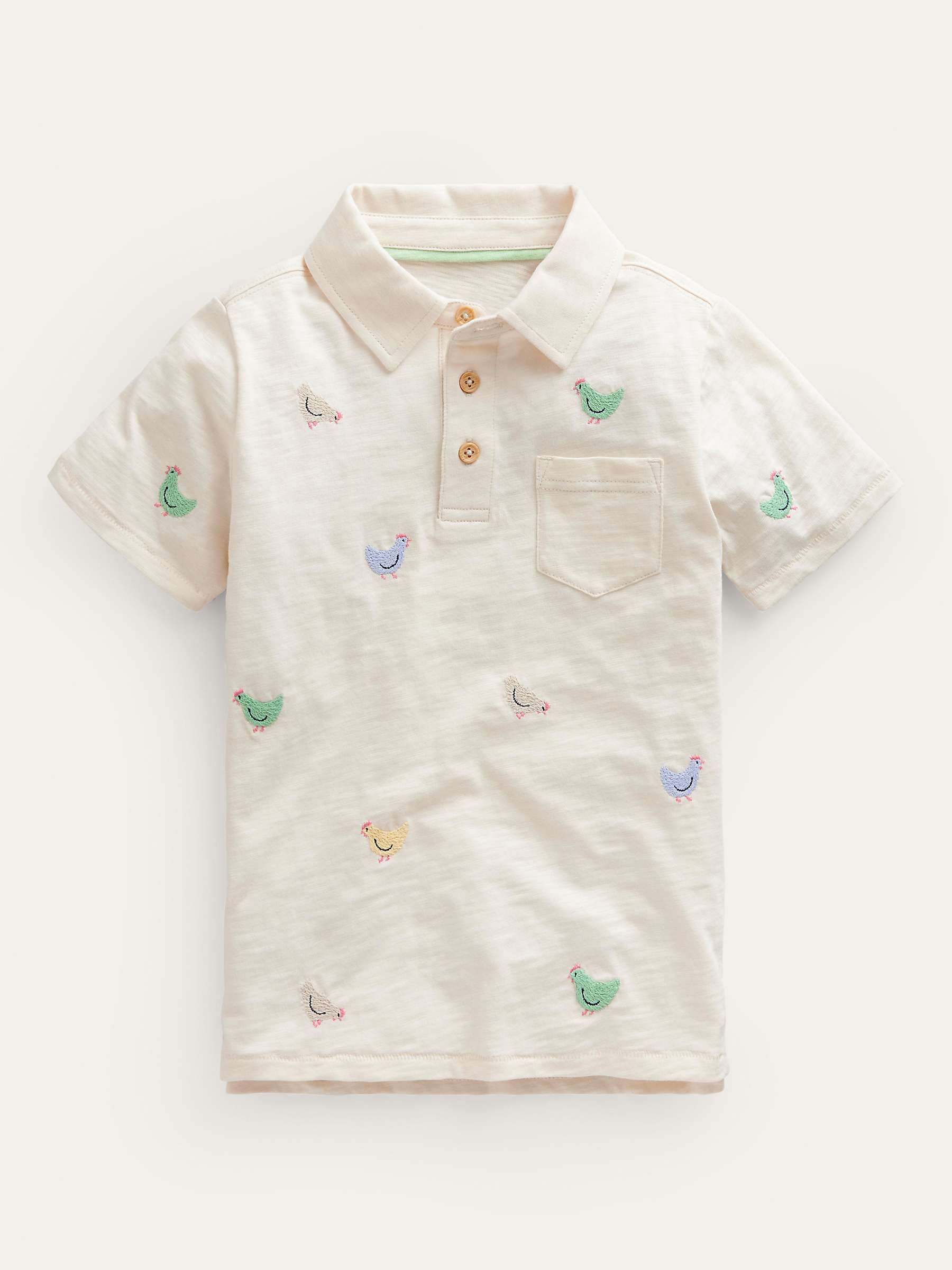 Buy Mini Boden Kids' Chicken Embroidered Slubbed Polo Shirt, Ivory Online at johnlewis.com