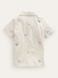 Mini Boden Kids' Chicken Embroidered Slubbed Polo Shirt, Ivory