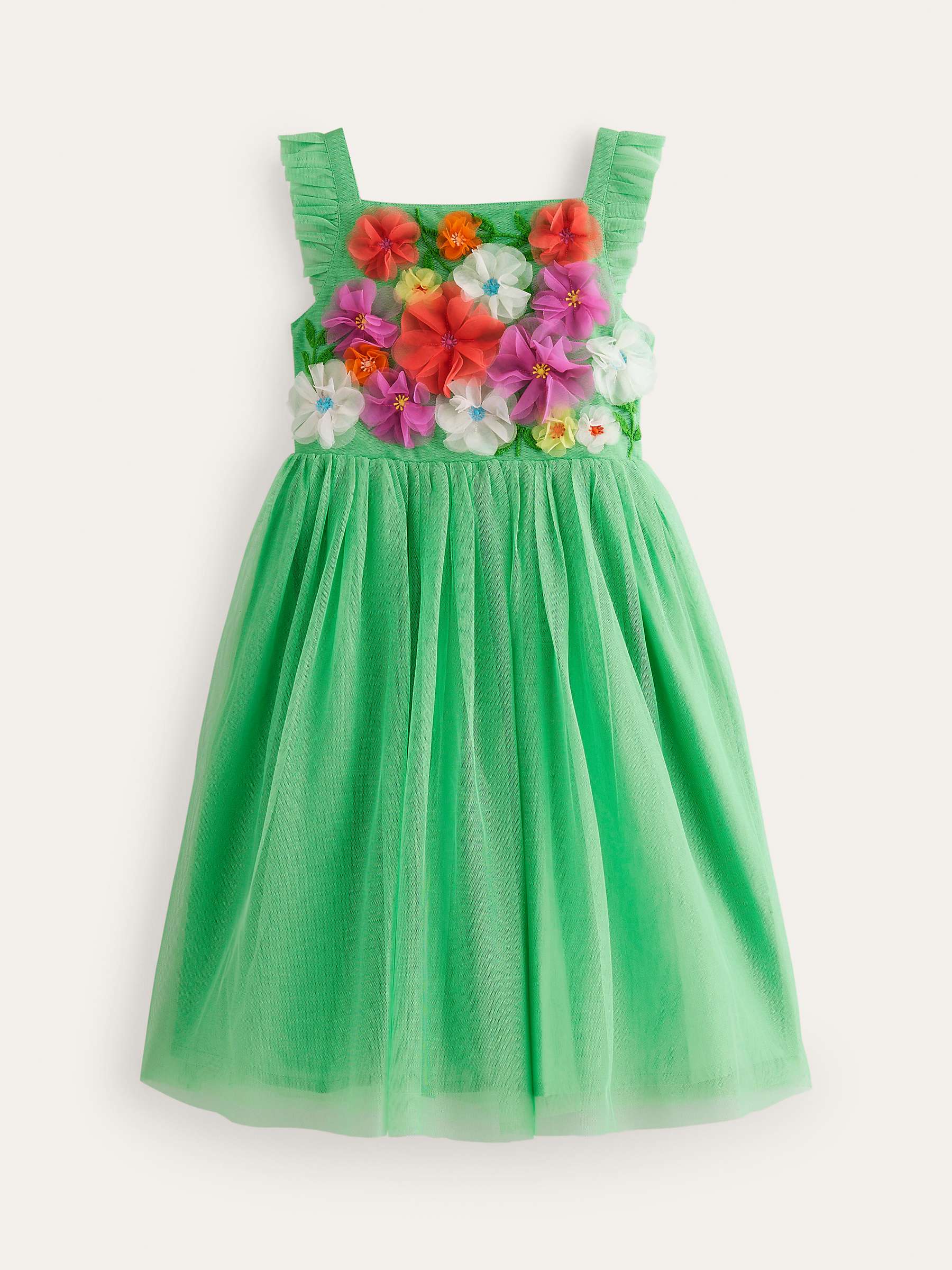 Buy Mini Boden Kids' Applique Flowers Tulle Dress, Pea Green Online at johnlewis.com